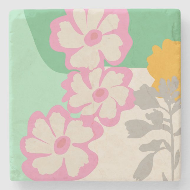 Summer Daisies Colour Blocks Modern Floral  Stone Coaster (Front)