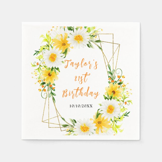 Summer Daisies Floral Birthday Napkin (Front)