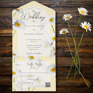 Summer Daisies on Sage Green QR Code All In One Invitation