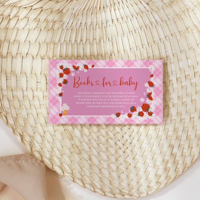 Summer Daisy Berry Sweet Books For Baby Shower Enclosure Card (Someone Berry Sweet is on the Way Summer Daisy & Strawberry Pink Plaid Books For Baby Shower )