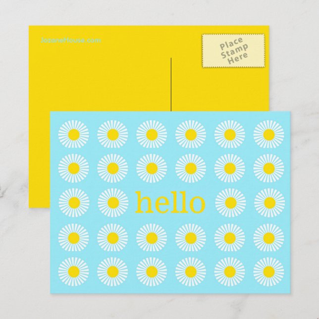 Summer Daisy Blue and Yellow Hello Postcard (Front/Back)