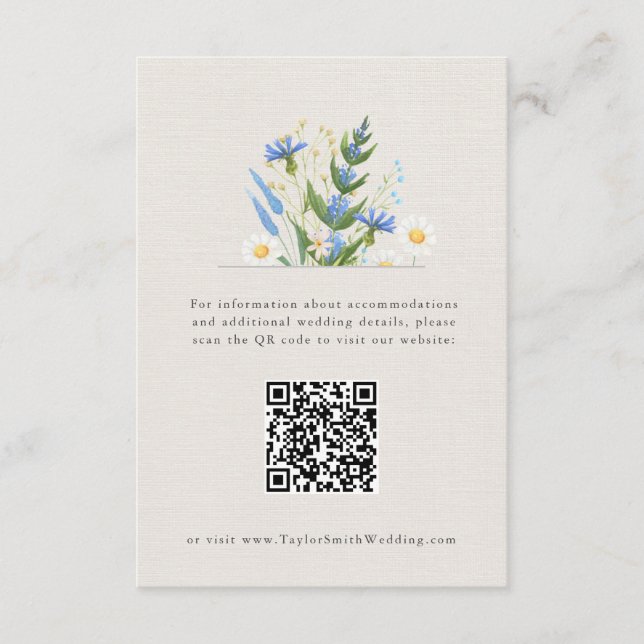 Summer Daisy Blue Floral Botanical Enclosure Card (Front)