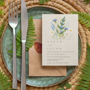 Summer Daisy Blue Floral Botanical Wedding Invitation