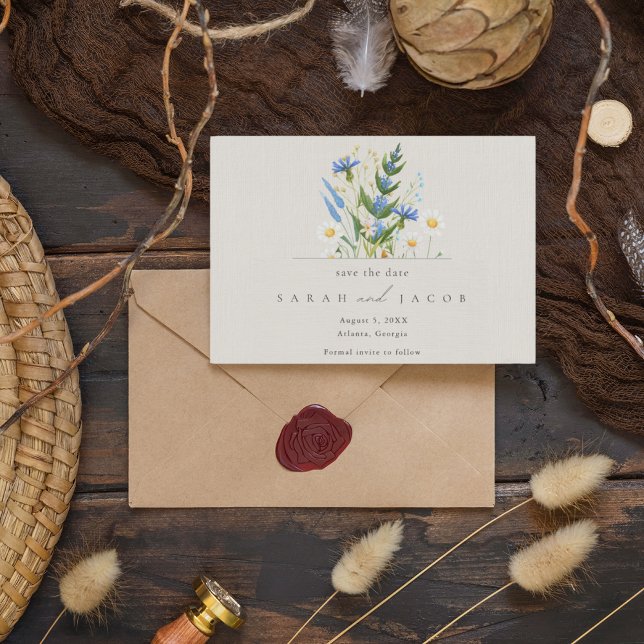 Summer Daisy Blue Floral Botanical Wedding Save The Date (Creator Uploaded)