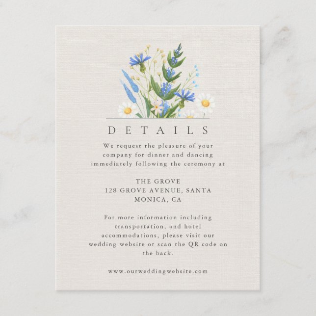 Summer Daisy Blue Floral Details Enclosure Card (Front)