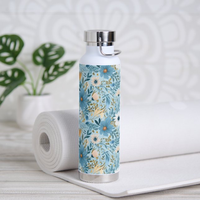 Summer Daisy Design On Blue Water Bottle (Yoga)