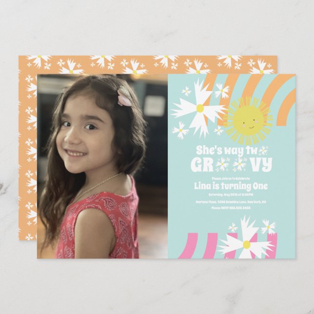 Summer Daisy Flower Retro Way Two Groovy Photo  (Front/Back)