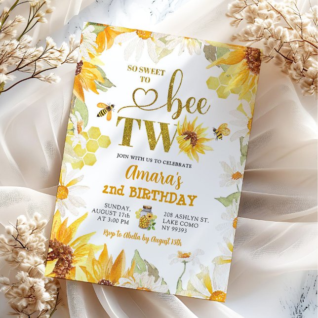 Summer Daisy Sunflower Bee Second Birthday Invitation (Creator Uploaded)