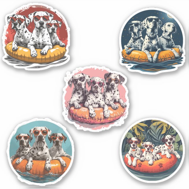 Summer Dalmatian Dogs In Pool Floaties (Front)