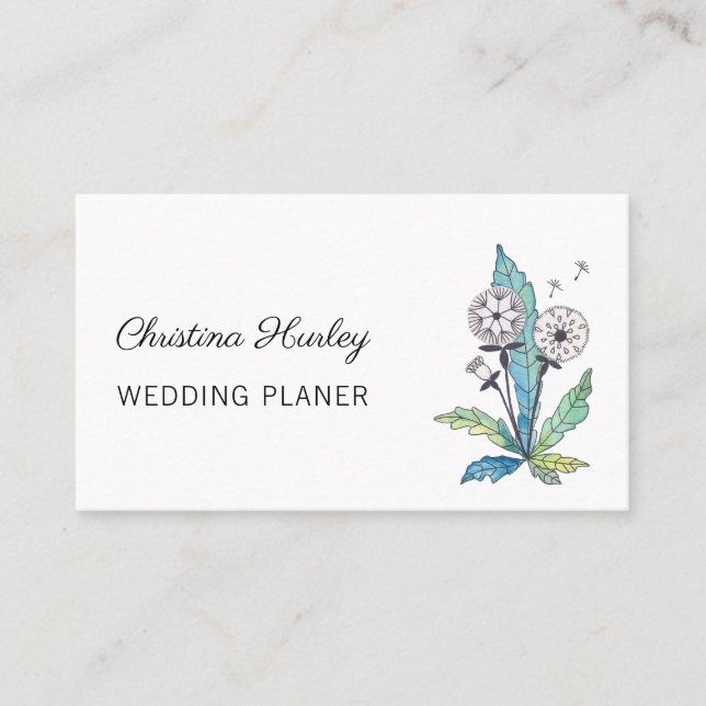 summer dandelion watercolor botanical flower business card (Front)