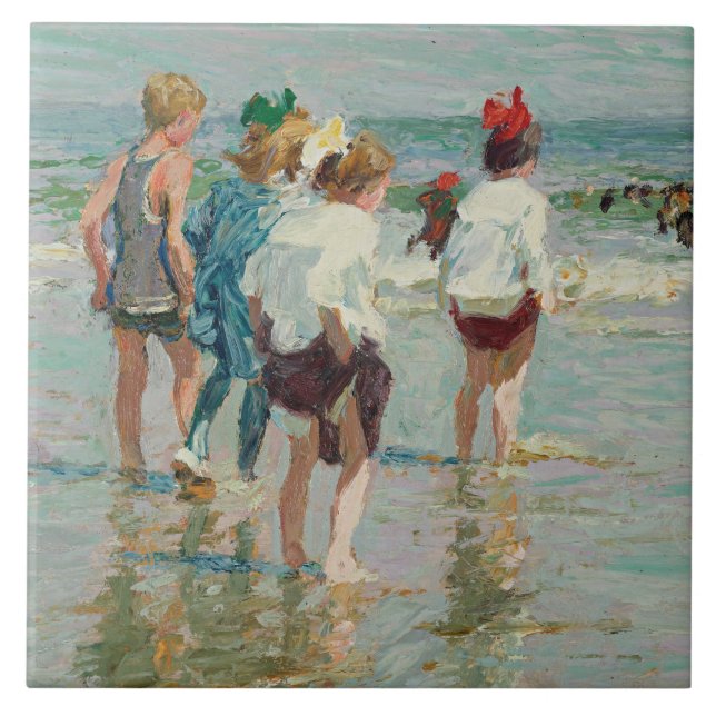 Summer Day at Brighton Beach (by E.H. Potthast) Tile (Front)