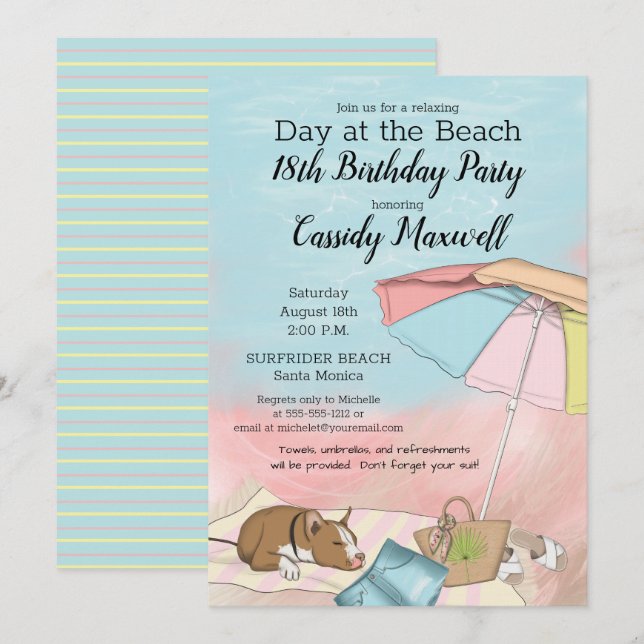Summer Day at the Beach 18th Birthday Party Invitation (Front/Back)