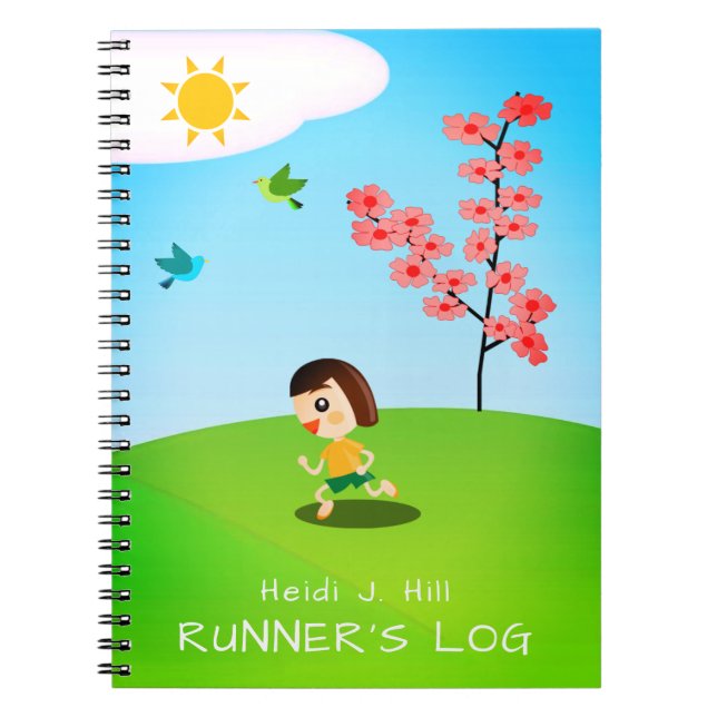 Summer Day Kid Running Personalised Runner's Log Notebook (Front)