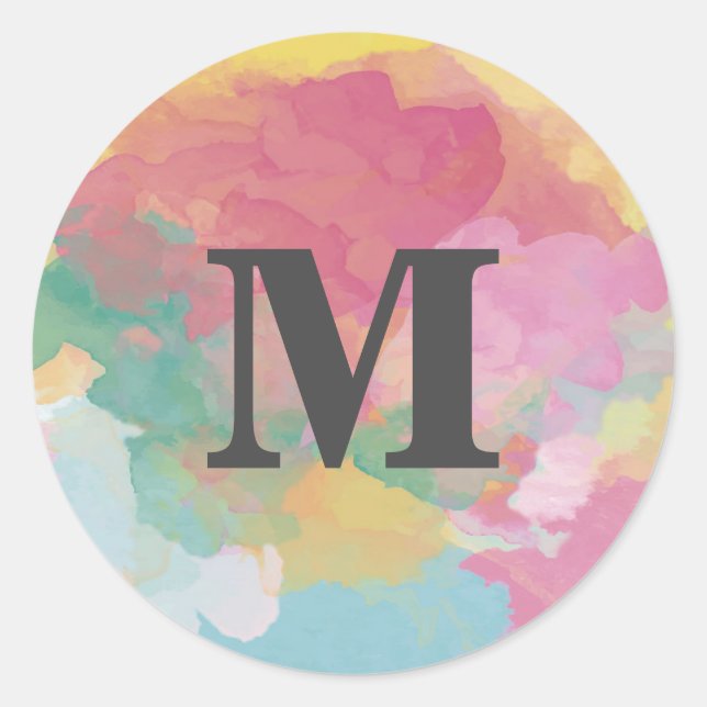 Summer Day Monogram Classic Round Sticker (Front)