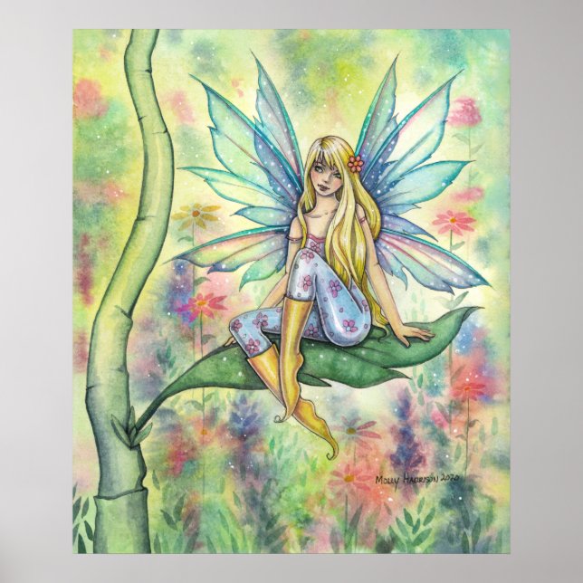 Summer Day Watercolor Fairy Illustration Art Poster (Front)