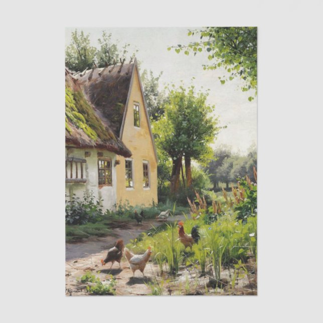 Summer Day with Chickens in the Backyard of a Farm Tissue Paper (Front)