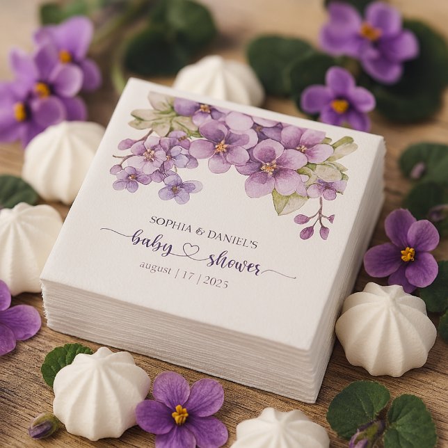 Summer Delicate Violet Flowers Baby Shower Napkin (Summer Delicate Violet Flowers Baby Shower Napkins)