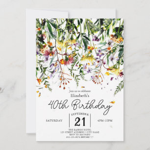 Summer Delicate Wildflowers 40th birthday Invitation