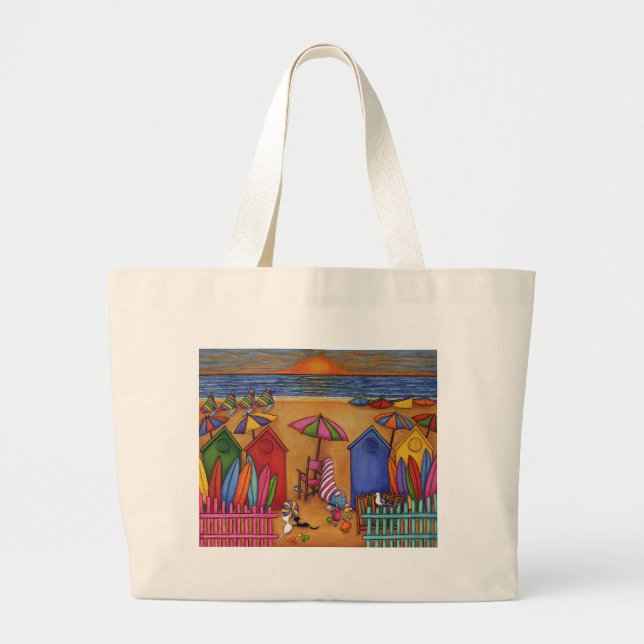 Summer Delight Beach Scene Lisa Lorenz Large Tote Bag (Front)