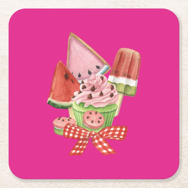 Summer Delights Square Paper Coaster (Front)