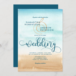 Summer destination beach chic wedding script invitation