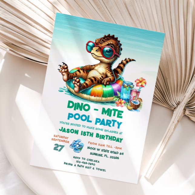  Summer Dino Pool Party Birthday Invitation (Creator Uploaded)