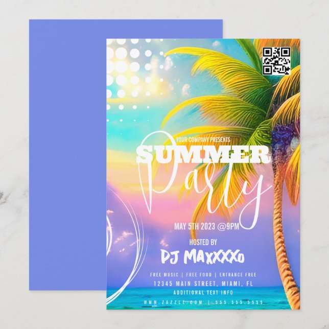 Summer DJ Event Beach Party Club Flyer C Invitation (Front/Back)
