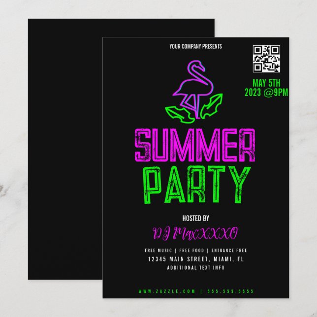 Summer DJ Night Event Party Bar Club Flyer Invitation (Front/Back)