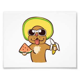Summer Dog holding fruits   choose background colo Photo Print
