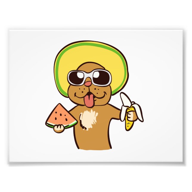 Summer Dog holding fruits | choose background colo Photo Print (Front)
