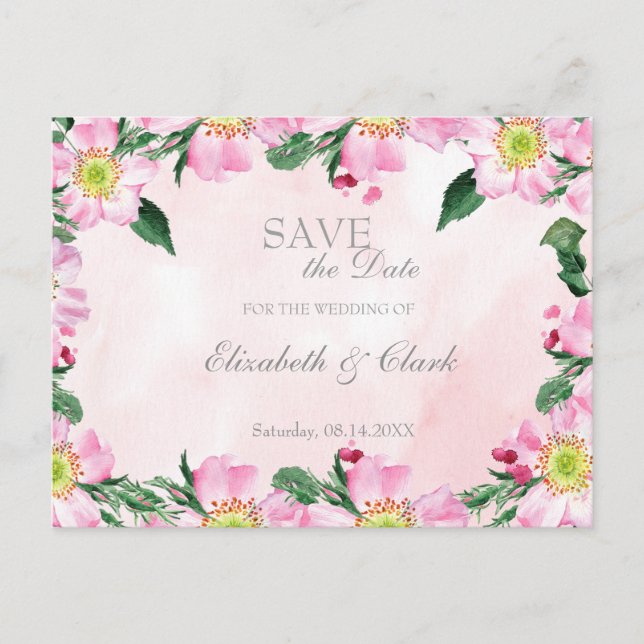 Summer Dog Roses Wedding Save the Date Invitation (Front)