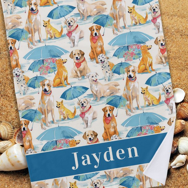 Summer Dogs Colourful Pattern Personalised  Beach Towel (Creator Uploaded)