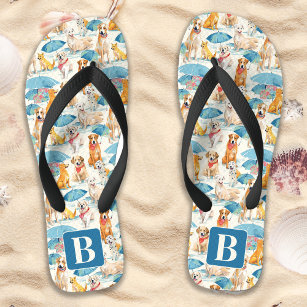 Summer Dogs Colourful Personalised Monogram Patter Flip Flops
