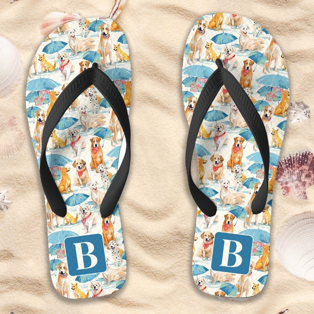 Summer Dogs Colourful Personalised Monogram Patter Flip Flops (Creator Uploaded)
