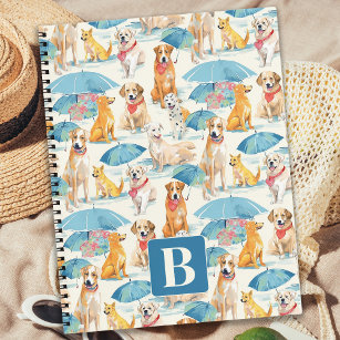 Summer Dogs Colourful Personalised Monogram Patter Notebook
