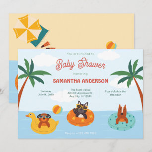Summer dogs on the beach Baby Shower Invitation