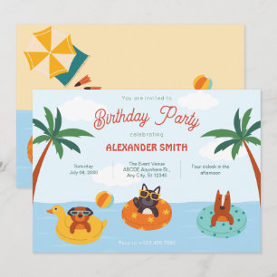 Summer dogs on the beach birthday invitation