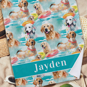 Summer Dogs Personalised Colourful Pattern Beach Towel