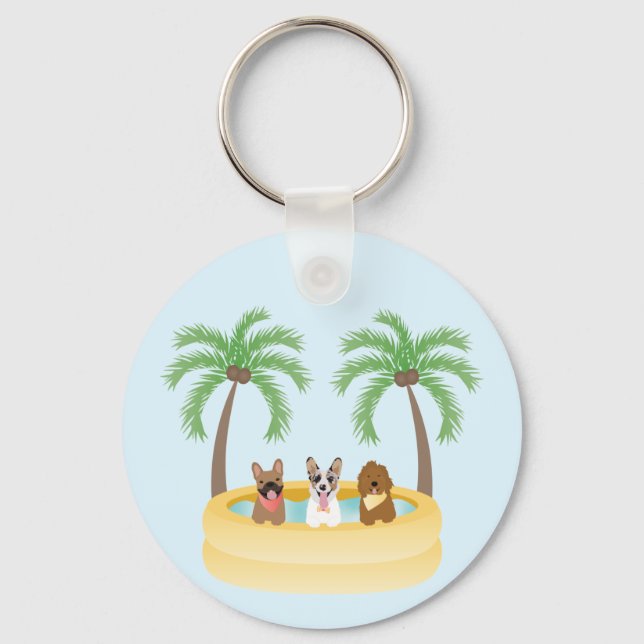 Summer Dogs Swimming Pool Key Ring (Front)