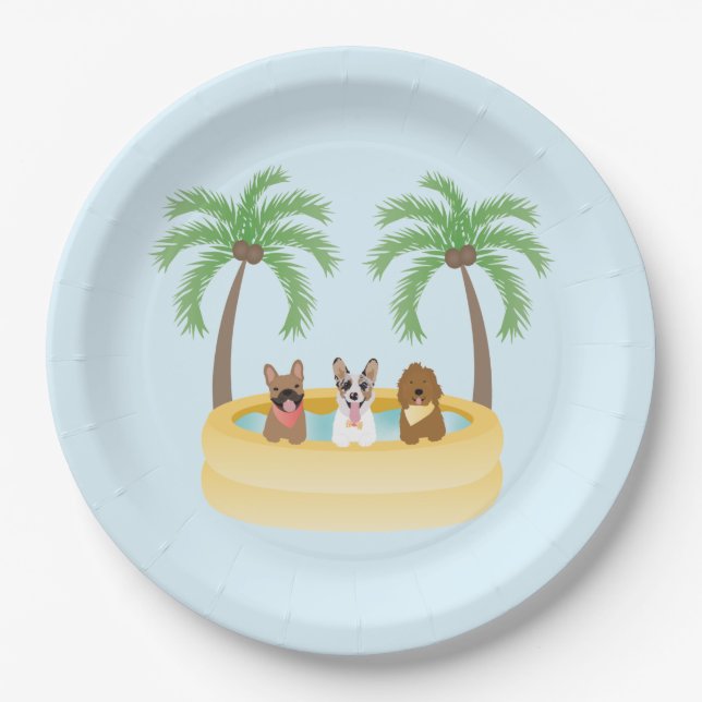 Summer Dogs Swimming Pool Paper Plate (Front)