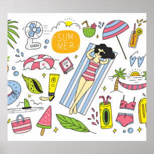 Summer Doodles: White Background Set. Poster