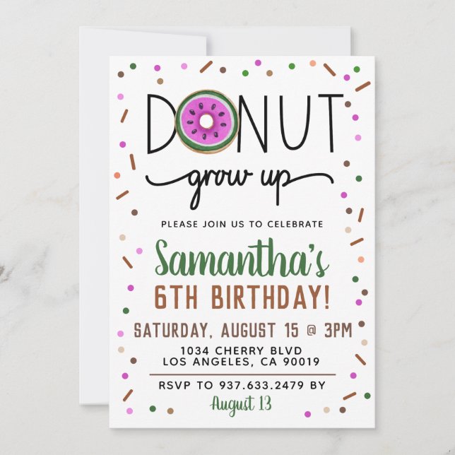 Summer Doughnut Grow Up Birthday Invitation (Front)