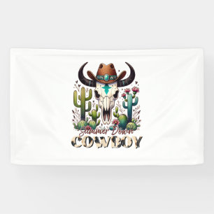 Summer down Cowboy Cow Skull western cactus Banner