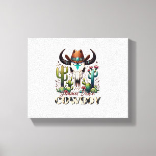 Summer down Cowboy Cow Skull western cactus  Canvas Print