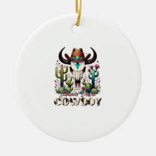 Summer down Cowboy Cow Skull western cactus Ceramic Tree Decoration