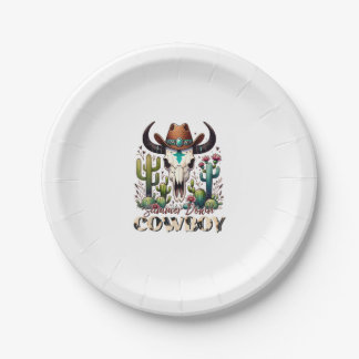 Summer down Cowboy Cow Skull western cactus  Paper Plate