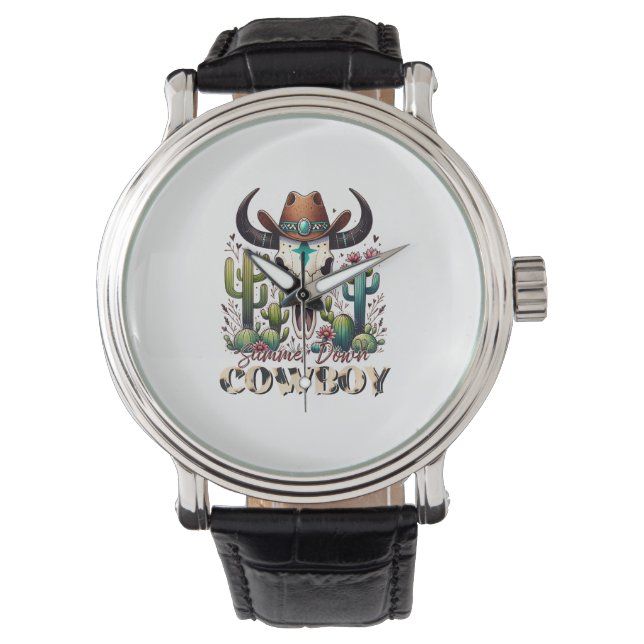 Summer down Cowboy Cow Skull western cactus  Watch (Front)