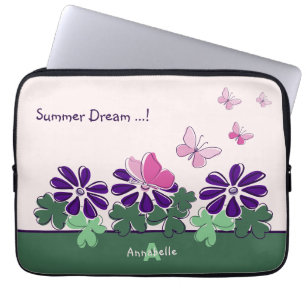 Summer Dream ...! Pink Butterfly Flutter Name Laptop Sleeve