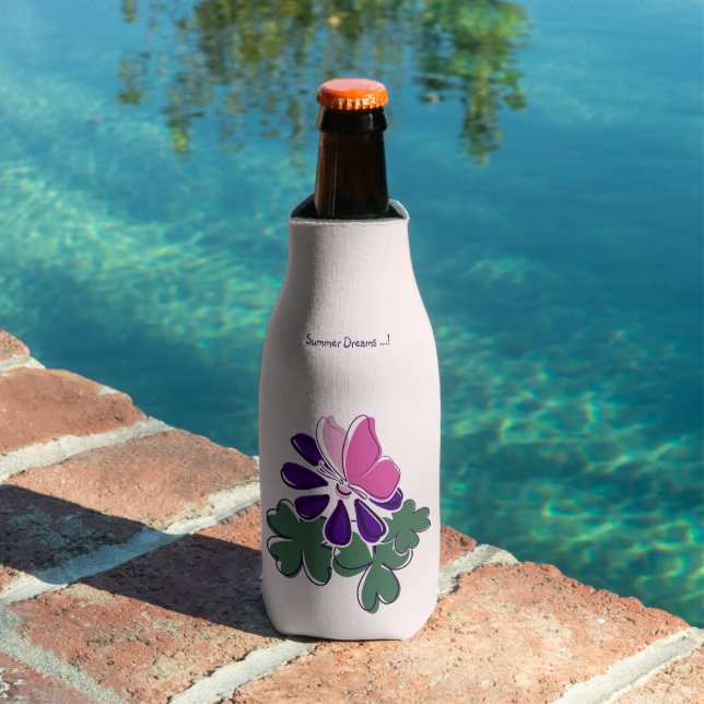 Summer Dream Pink Green Purple Flower Butterfly Bottle Cooler (In Situ Pool)