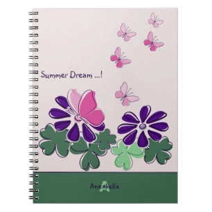 Summer Dream Pink Green Purple Flower Butterfly Notebook